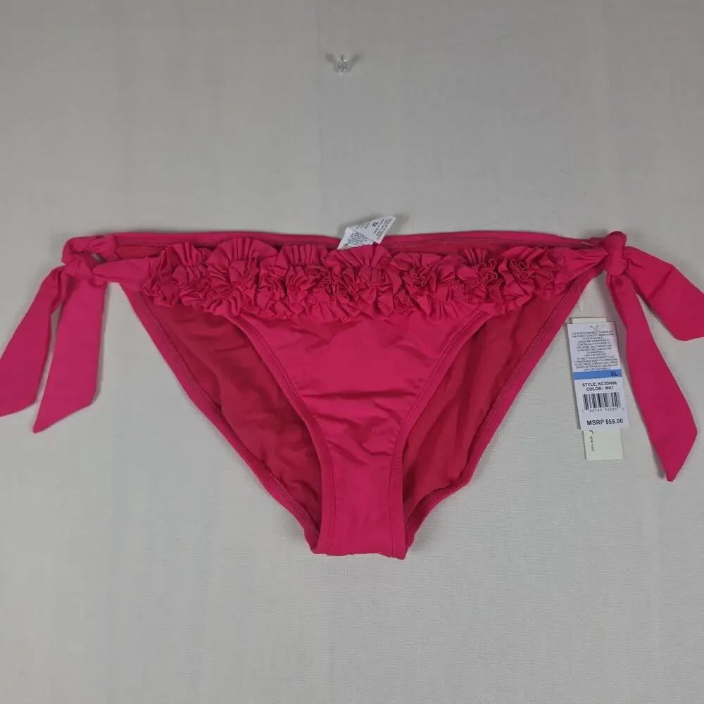 Kenneth Cole New York Bikini Bottom XL Pink Ruffle Side Tie Swimwear NWT
